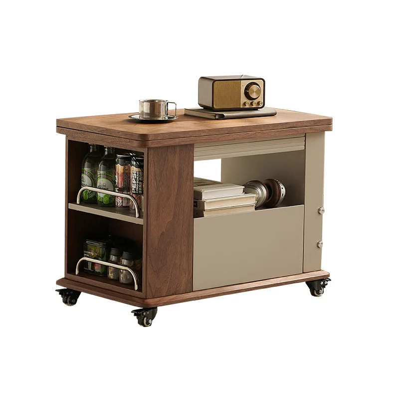 

Wabi Sand Wind Movable Folding Edge Solid Wood Small Table Living Room Multifunctional Storage Cart Coffee Table