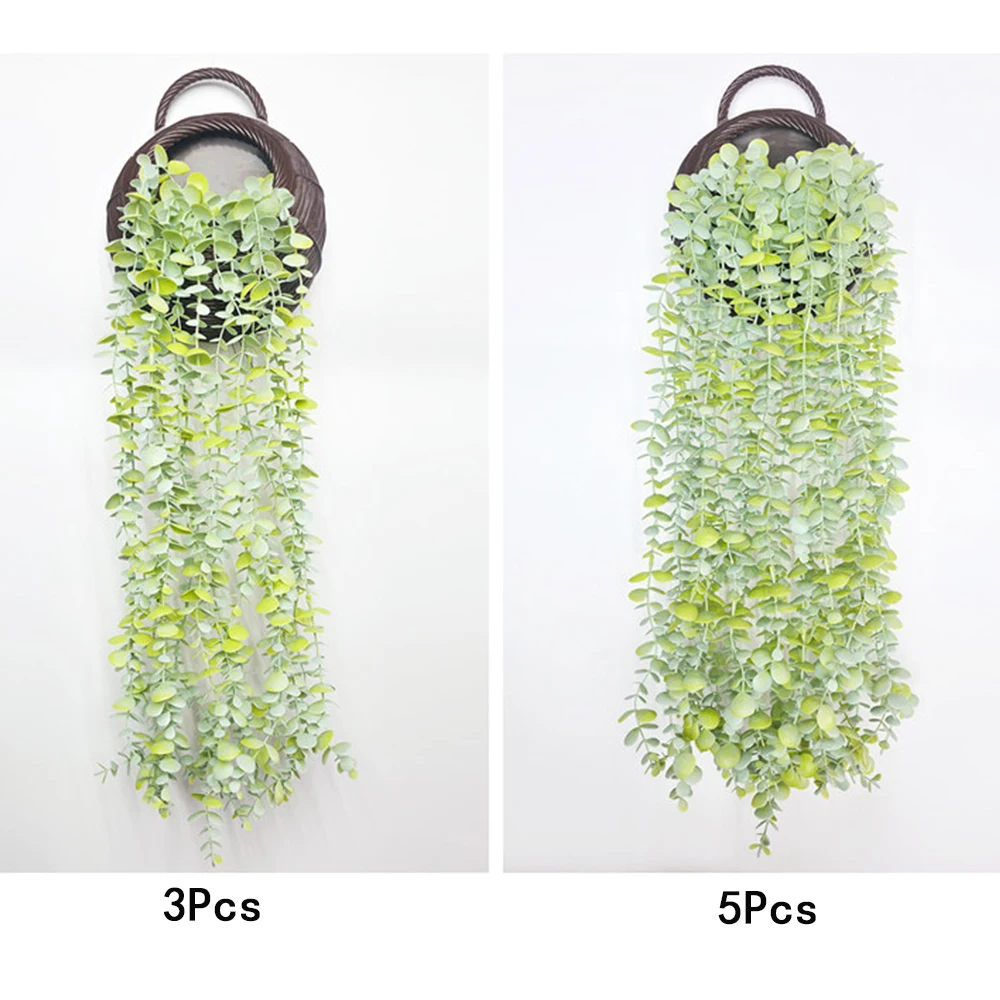 نبات الأوكالبتوس الاصطناعي المعلق مع لون متدرج يترك في وعاء محاكاة زائدة النبات لديكور المنزل الداخلي والخارجي