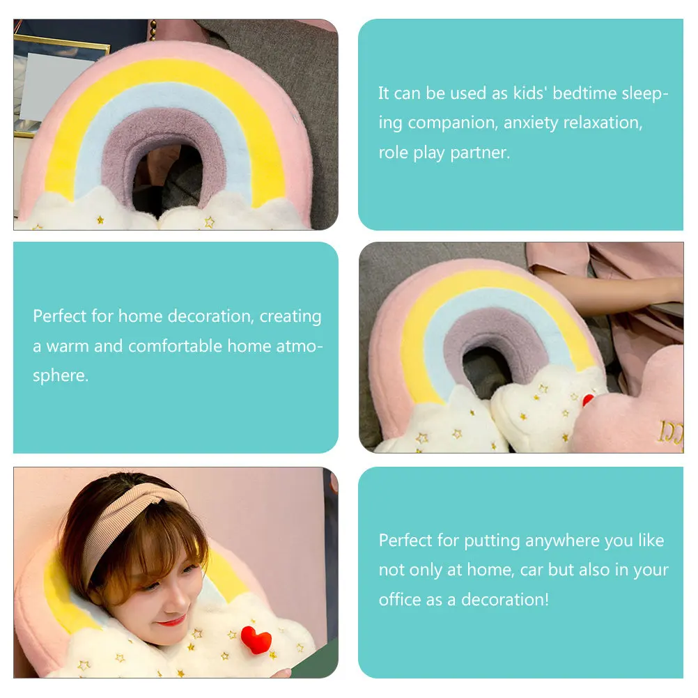 

Lovely Rainbow Cloud Pillow Soft Rainbow Shaped Throw Cushion for Home Sofa Car Decoration Relaxation Stuffed Pillow Toy
