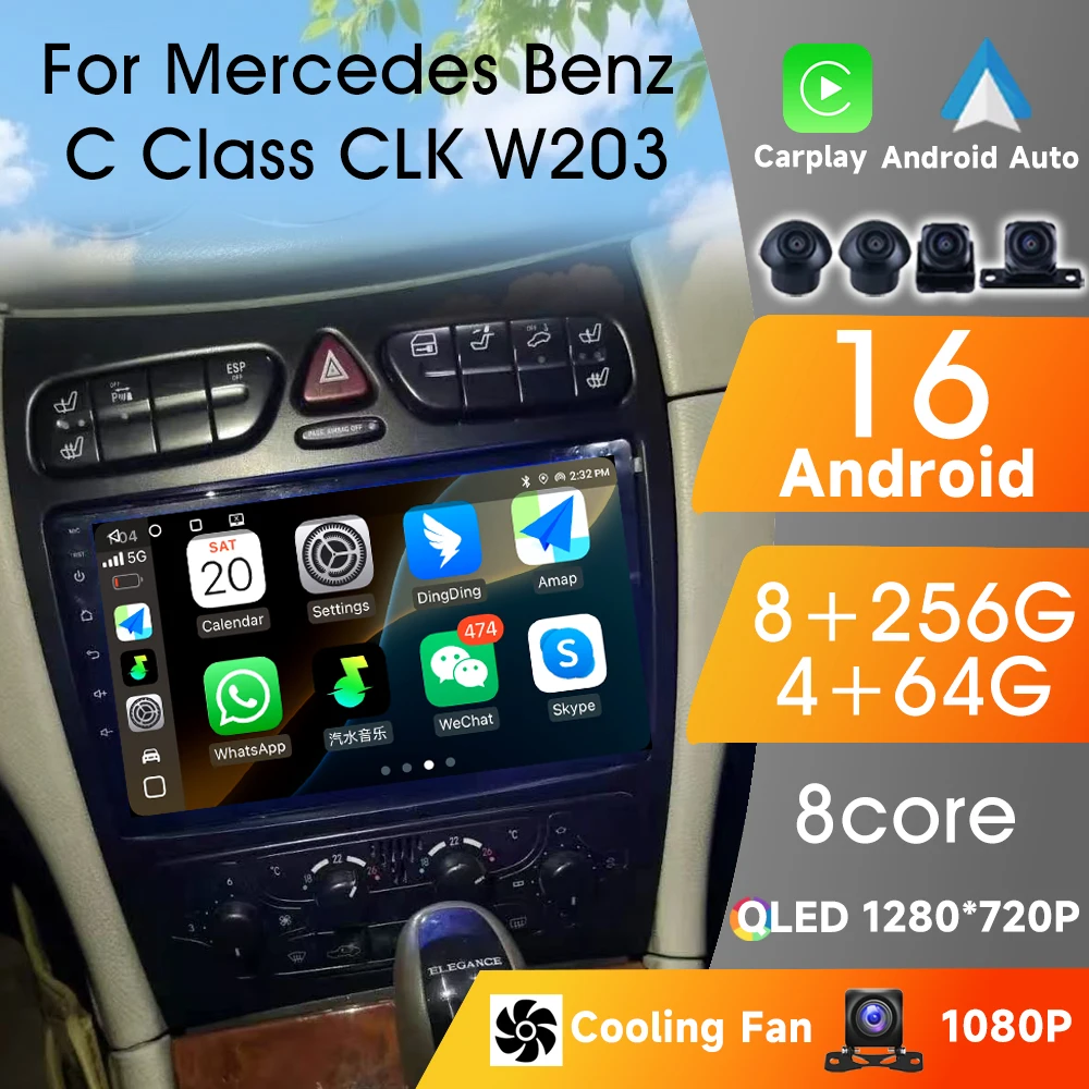 

Car Radio For Mercedes Benz C-Class W203 C200 C320 C350 CLK W209 2002-2005 Android 16 Player 8Core Carplay Android Auto Wireless