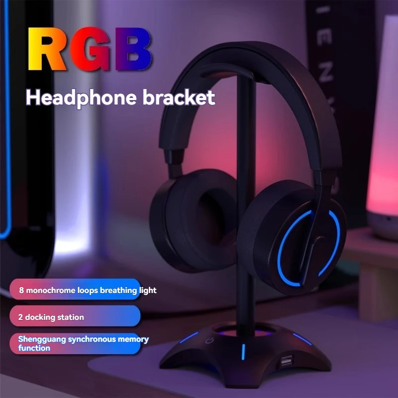 

RGB Headset Stand Gaming Headset Stand USB Expander Custom Multi-function Headphone Stand for Cool Computer Gaming Accessory