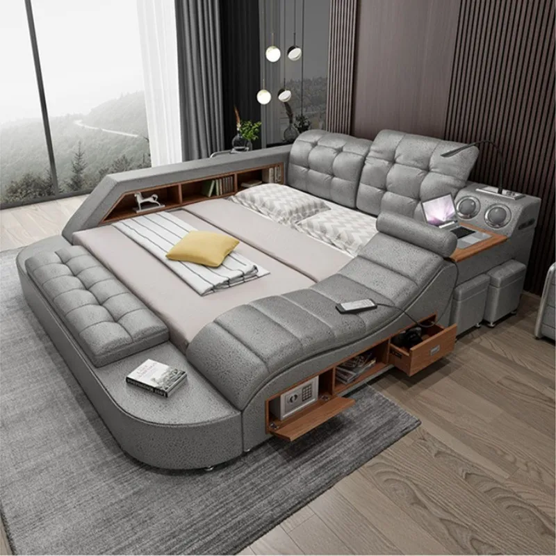 Modern simple massage function tatami fabric wedding bed leave-in technology cloth large apartment master bedroom double bed