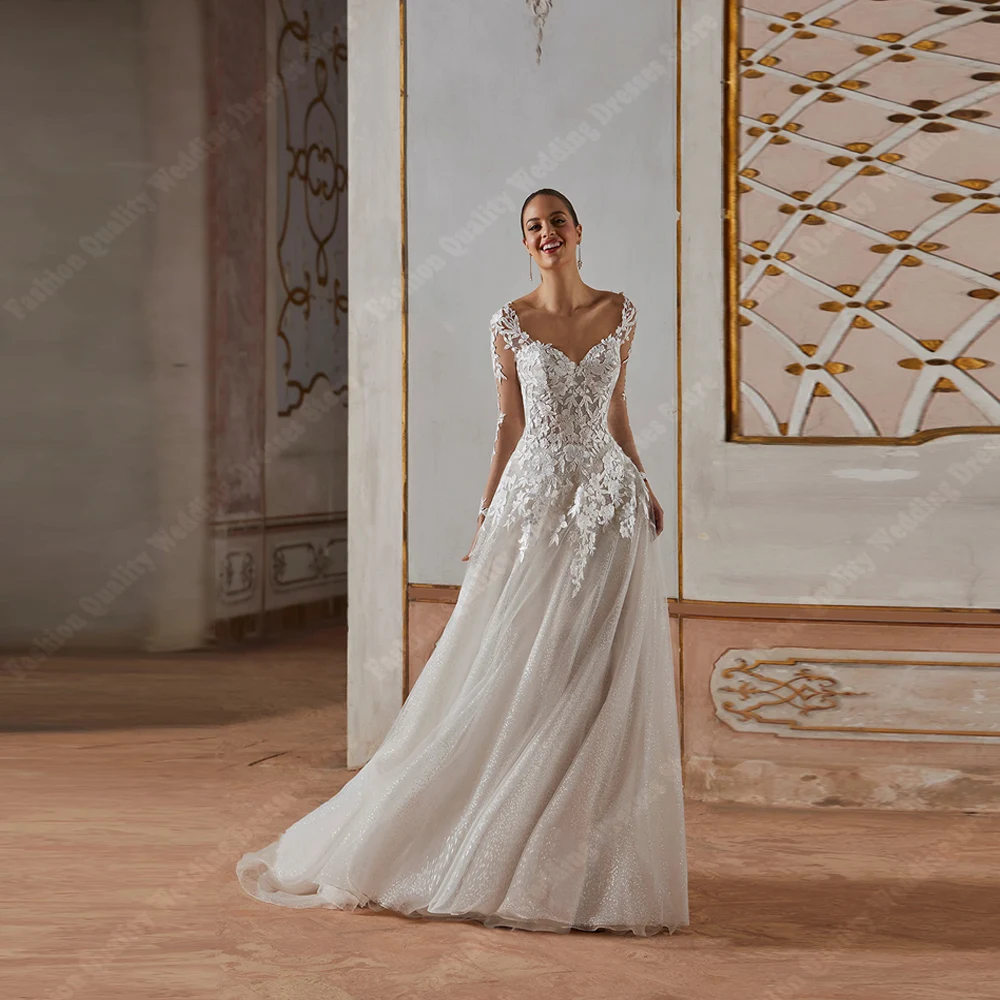 فستان زفاف أنيق من التول للنساء بياقة على شكل قلب وطباعة على شكل حرف a فستان العروس بطول التطهير من فيستدوس دي نوفيا مخصص