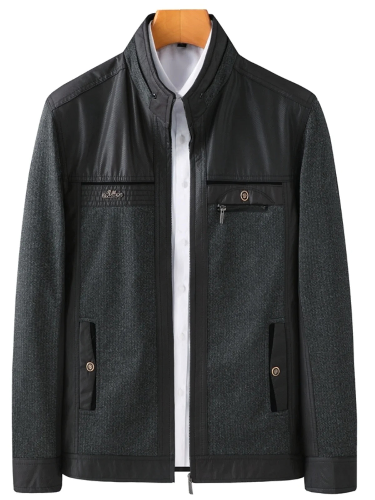 

Casual Faionable Autumn Jaet for Middle-Aged Men Busin Dad Coat Warm Thiened Polyester Long Sve Zipper Closure