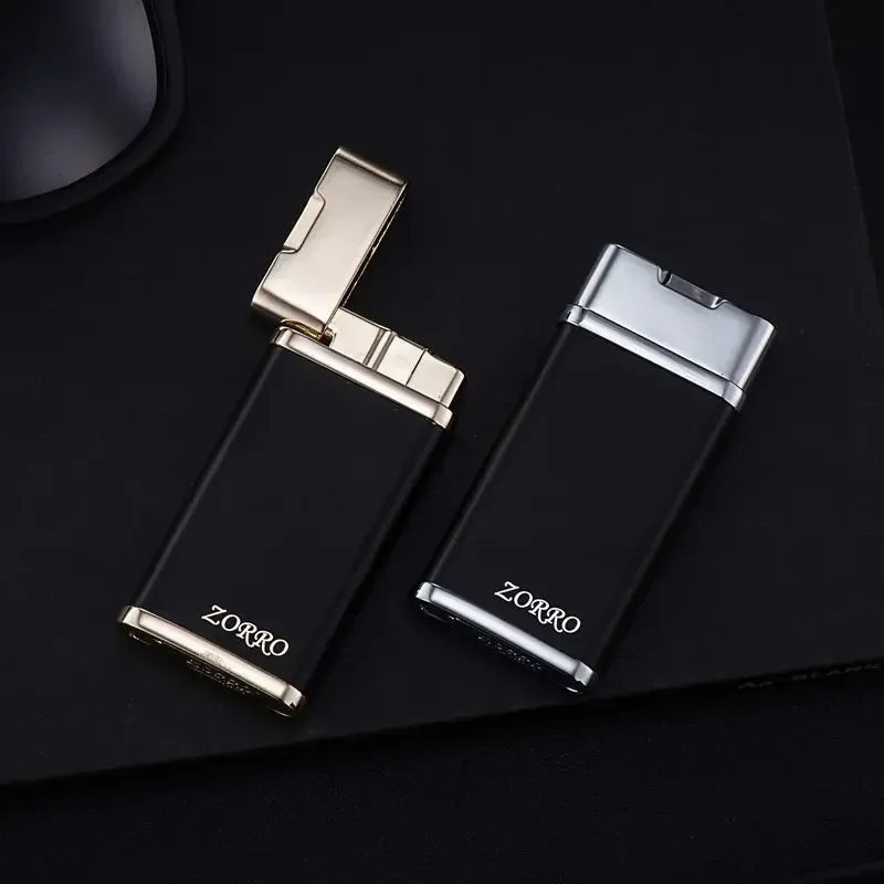 New  Zorro Ultra Thin High End Cigarette Gas Lighter Unusual Creative Metal Torch Turbine Windproof Blue Butane Cigar Lighter