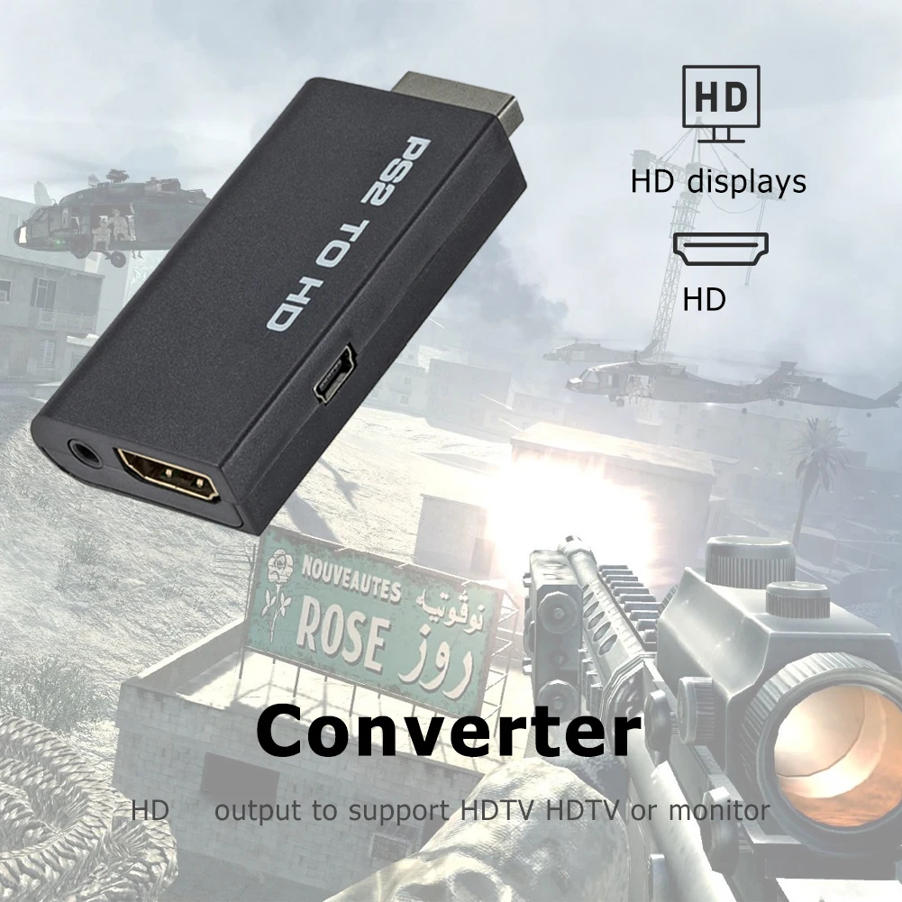 For PS2 to HDMI compatible Converter Adapter 480i/480p/576i Audio Video With 3.5mm Audio Cable Supports PC All PS2 Display Modes