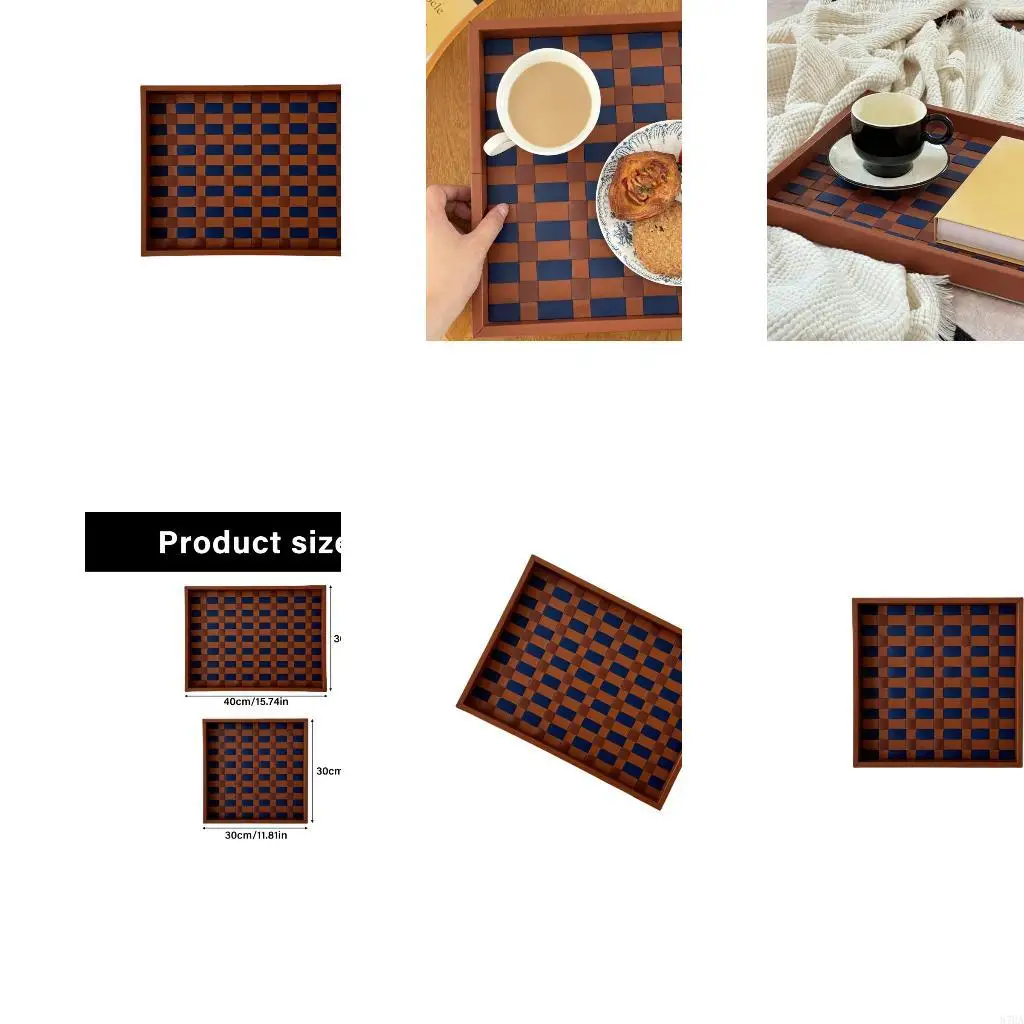 

Artistic Checkerboard Styled Saddles Leather Storage Tray Simple Home Decors 87HA
