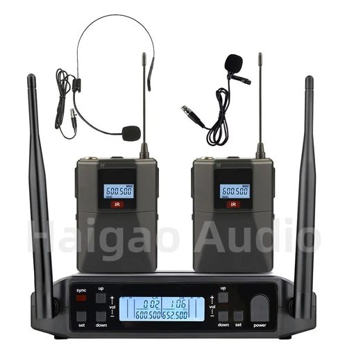 Imagen 2 del producto Auriculares GLXD24 de 600MHz, micrófono inalámbrico profesional, sistema de canales duales dinámicos UHF, actuaciones en escenario para reuniones