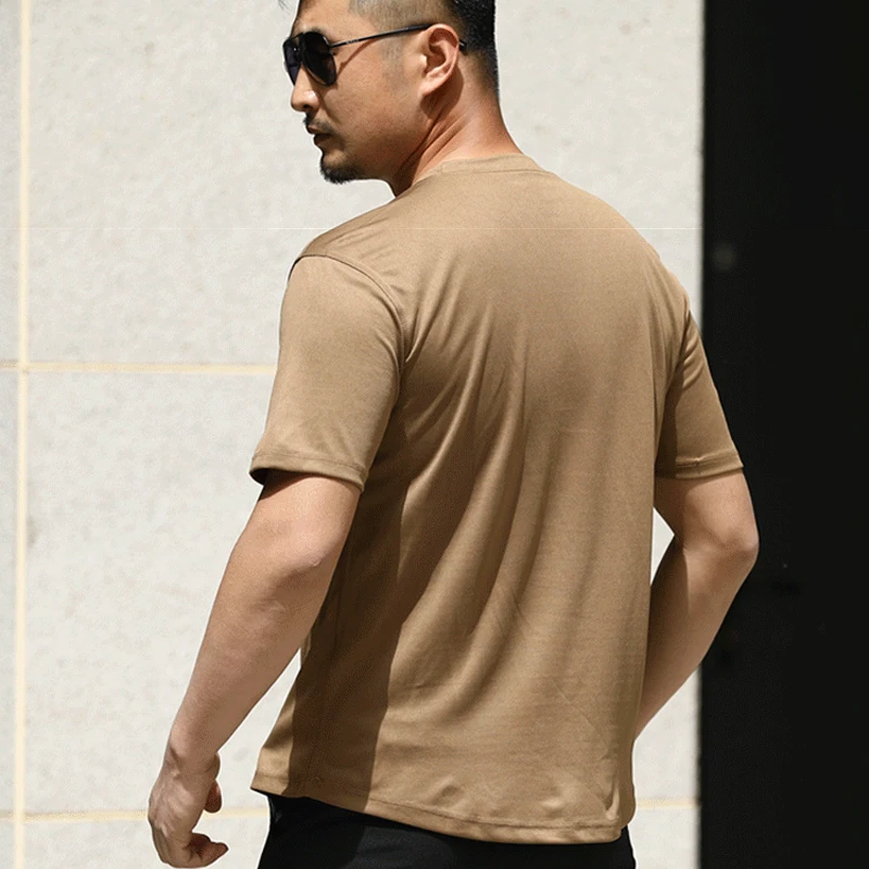 Imagem -05 - Camiseta Casual Coolmax Masculina Secagem Rápida T-shirt Elástica Camiseta Tática Treino Militar Blusa de Pesca Fina Respirável Verão