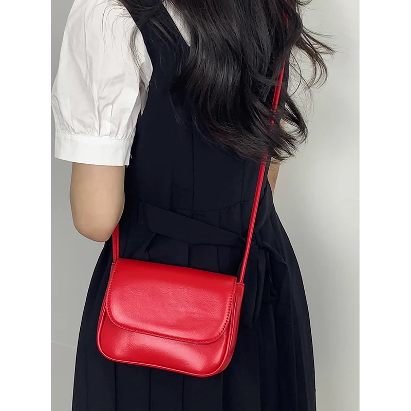 Korean Style Simple Solid Crossbody Bag Women\'s Summer 2024 New High-grade Casual Red Small Square Bag Y2K Popular Shoulder Bags