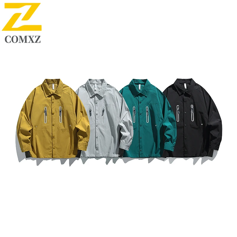 COMXZ Premium Men Jacket Classic Turndown Collar Outdoor Hiking Waterproof Durable Coat Autumn Lightweight Functional Garment