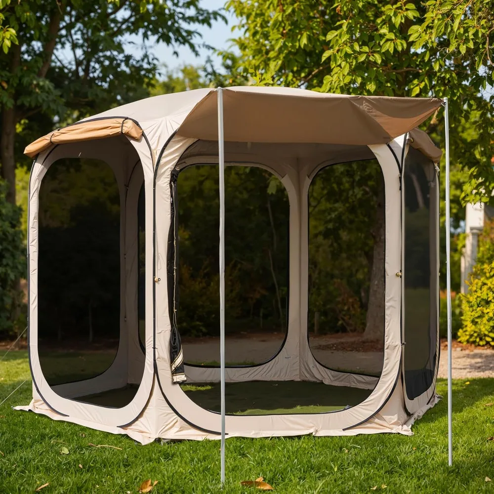

10×10 Ft Pop Up Canopy Tent with Mesh Walls,Outdoor Screen House with 6 Sunshades | Waterproof Gazebo with Carry Bag
