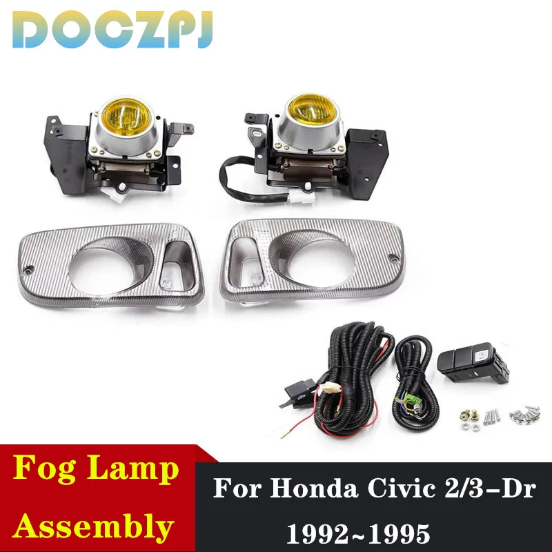 1Set Car Front Driving Fog Lamp Assembly For Honda Civic 1992 1993 1994 1995 Amber Lens Foglights With Switch Upgrade Kit