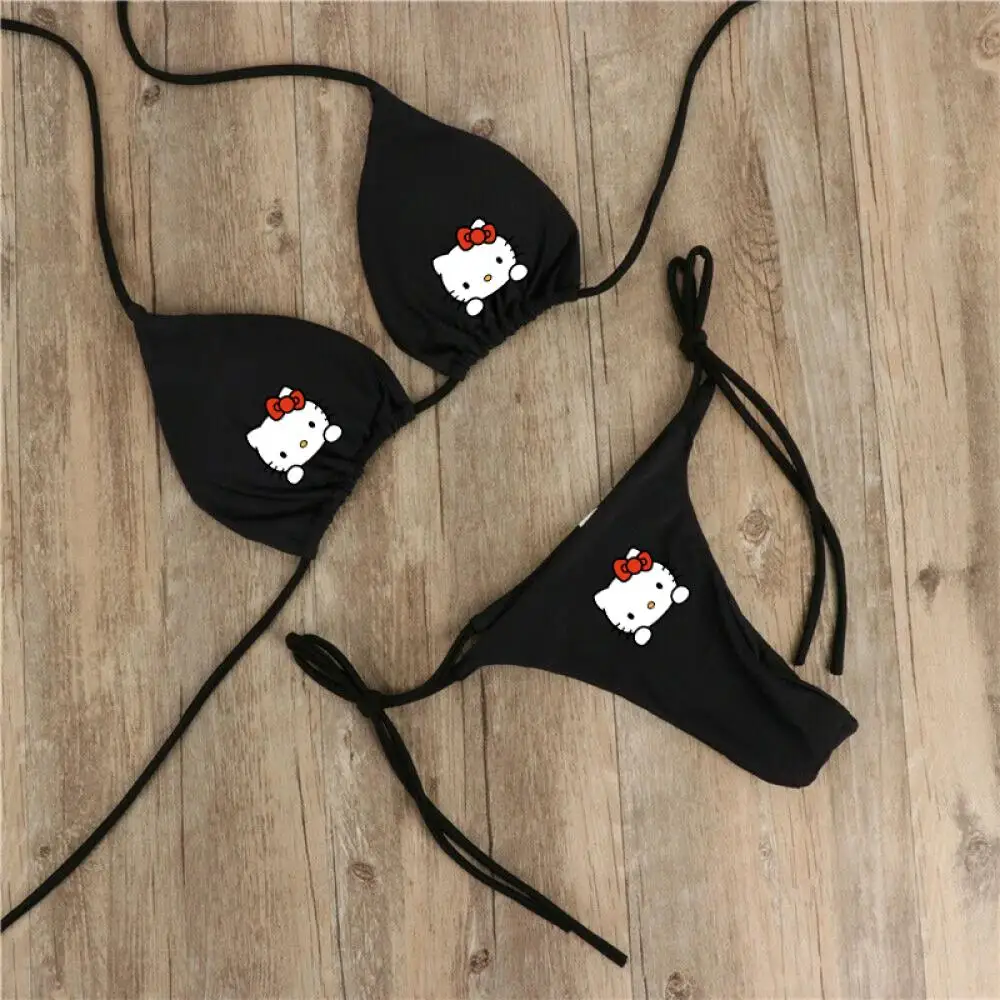 

Y2K Hello Kitty 2Pcs Swimsuit Set for Women Sanrios Anime Kawaii Kuromi Bikini Sexy Hot Girl Sexy Underwear Bra Thong Girl Beach