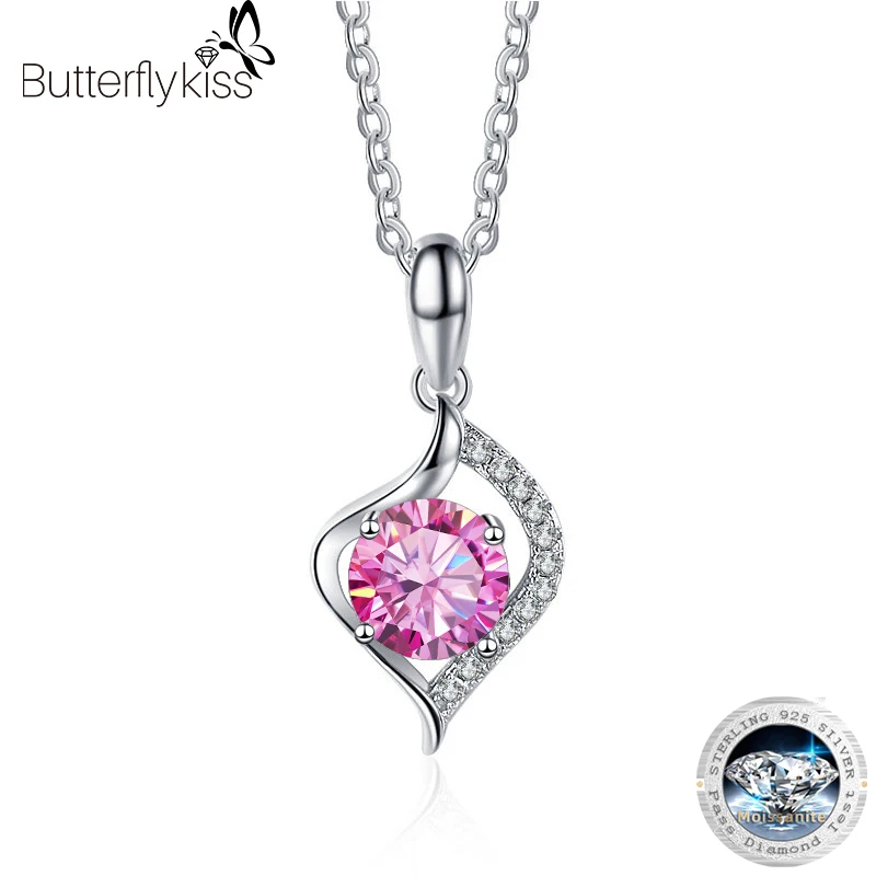 

Butterflykiss 1.0 Carat Real Moissanite Pendant Necklace For Women Top Quality 100% S925 Sterling Silver Wedding Bridal Jewelry