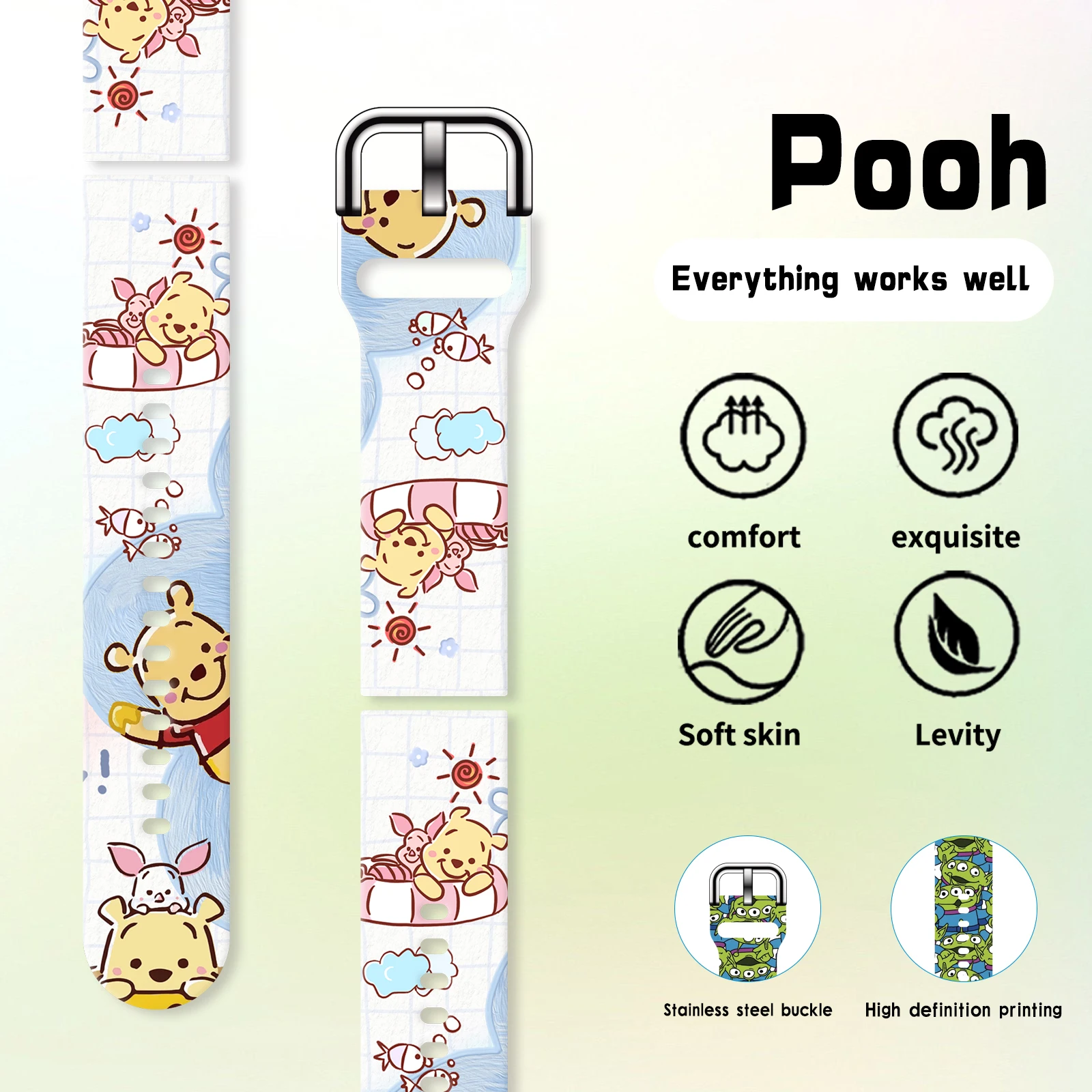 Disney Pooh Bear 20mm Printed Strap for Samsung Galaxy Watch 7/6/5 40mm 44mm Band Replaceable Bracelet for Xiaomi Huawei Amazfit