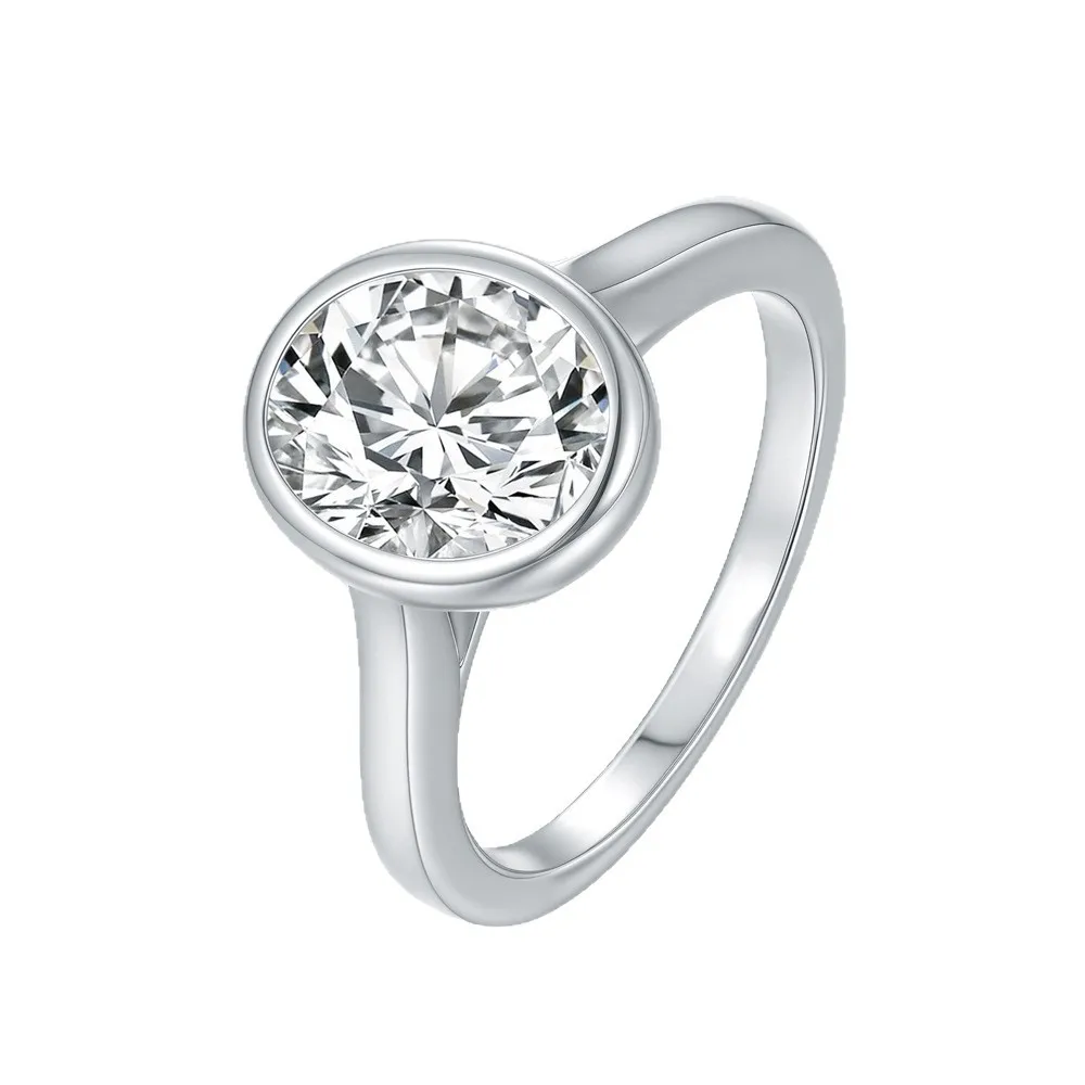

Classic Oval Moissanite Solitaire Ring, S925 Sterling Silver Bezel Band, D Color VVS1 Moissanite Ring