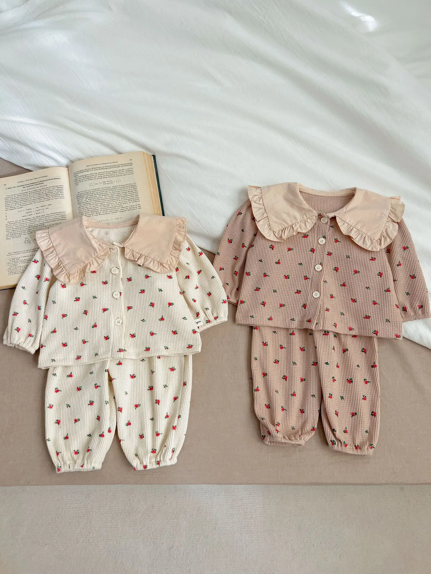 2024 Spring New Baby Girl Infant Korean Style Suit Printed Lapel Cute Floral Home Clothes Two-piece Set