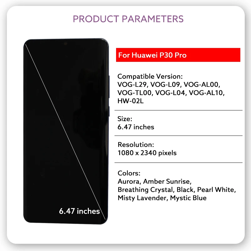 Super AMOLED For Huawei P30 Pro LCD Display Touch Screen Digitizer Assembly For Huawei P30 Pro LCD Display Replacement Parts