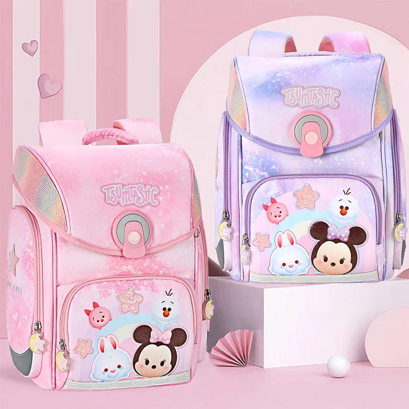 Sacs d\'école Disney Mickey pour filles, sac à dos orthopédique à bandoulière, grande capacité, pour élèves du primaire de la 1ère à la 3ème année,