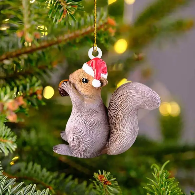 1pcs Cute Elk Bird Rabbit Squirrel Hedgehog Christmas Decoration Pendant 2D Acrylic Interesting Christmas Tree Hanging Ornaments