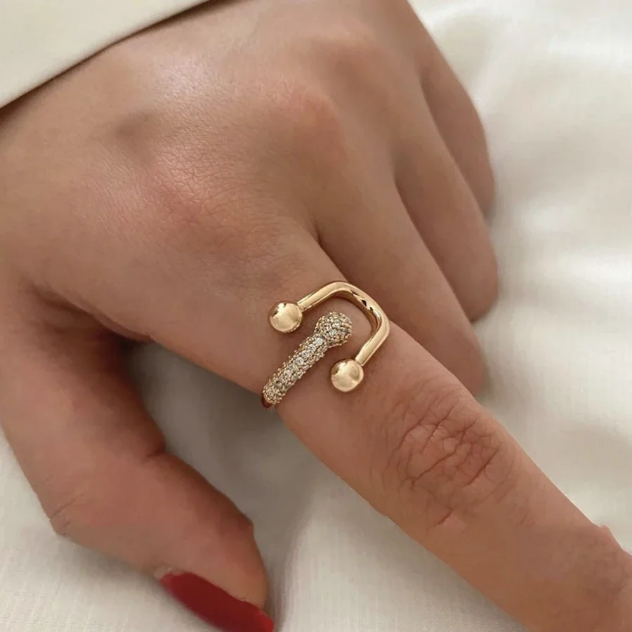 Zircon Double Crossed Shape Rings ForWomen Gold Plated Stainless Steel CrossRing Luxury Wedding Couple RingsAesthetic Jewerly