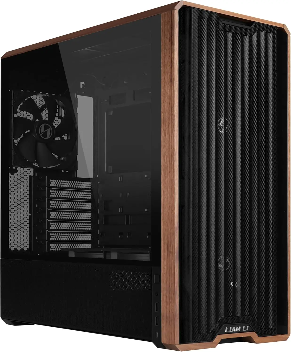 Genuine Walnut Wood Mid-Tower ATX PC Case with 5 Pre-Installed PWM Fans, Flexible PSU &amp; Cable Installation - Black