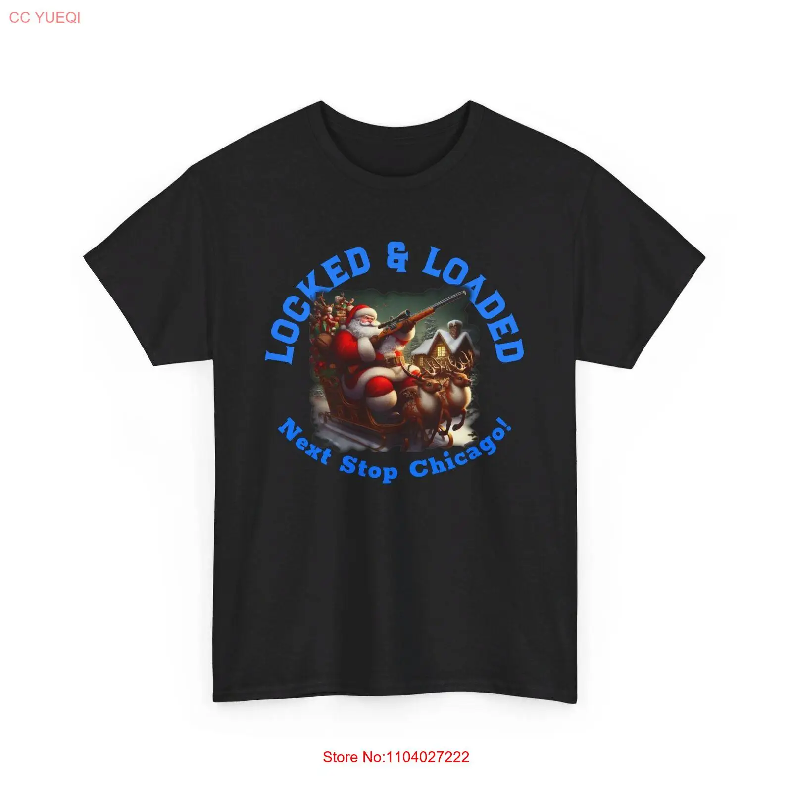 Funny Santa Christmas Tshirt Locked & Loaded Chicago Illinois Gun Rifle Gift Men