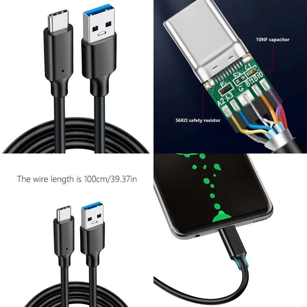 Multifunción USB 3.2 a Tipo C Cable cable alimentación Cable 10 Gbps Transferencia datos rápidos 83CE