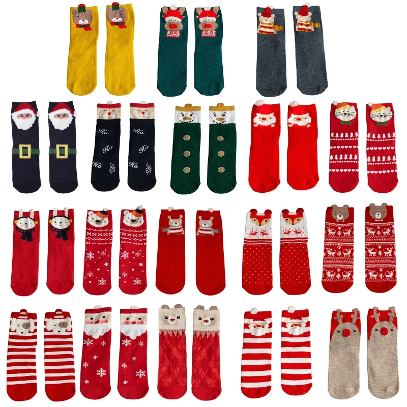 Women Christmas 3D Cartoon Animal Santa Socks Japanese Funny Mid-Calf Tube Hosiery Xmas Holiday New Year Gifts