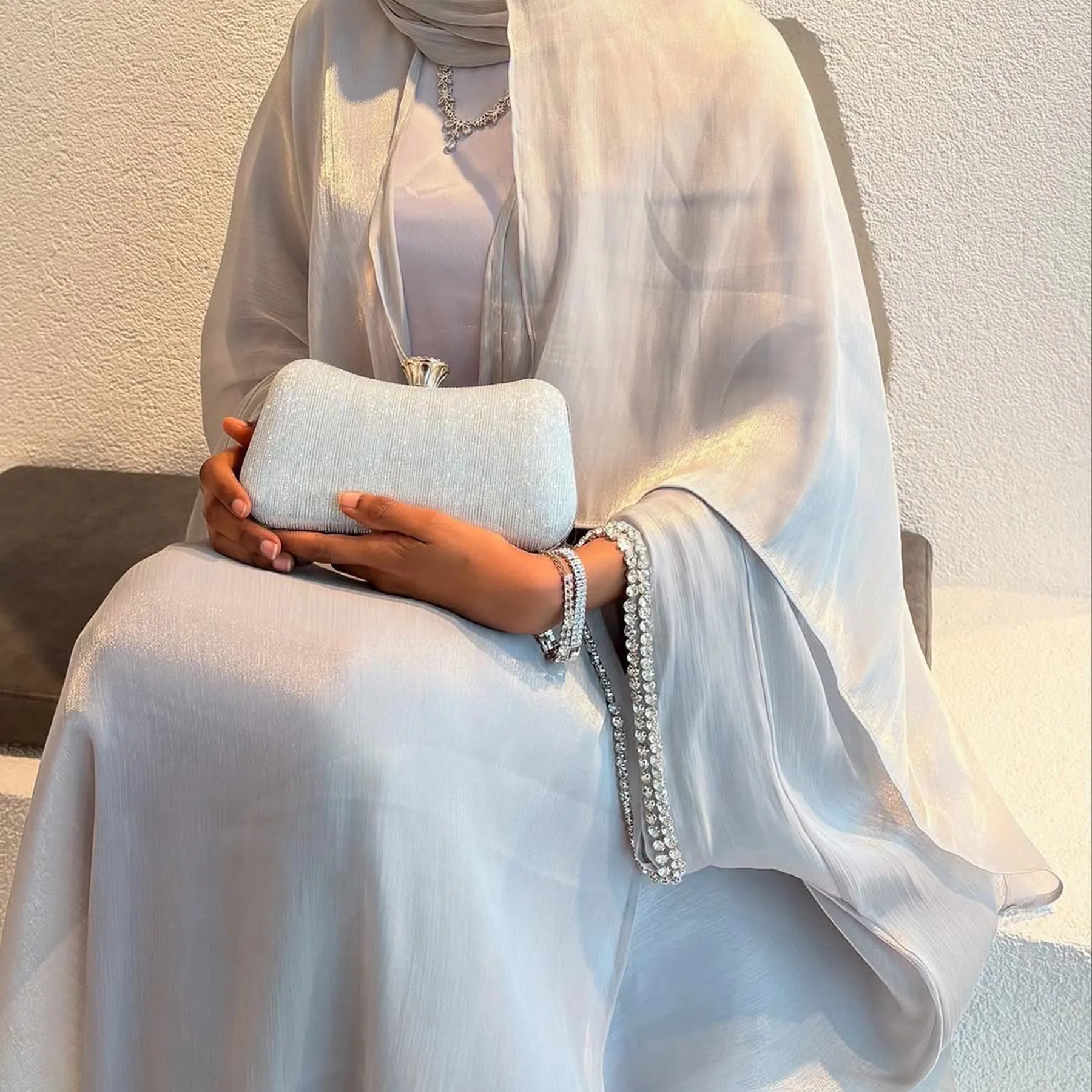 UNI Open Abaya with Hijab 3 Piece Set Dress Dubai Luxury Muslim Hijab Dress  Abayas for Women Moroccan Kaftan African Islamic - Image 2