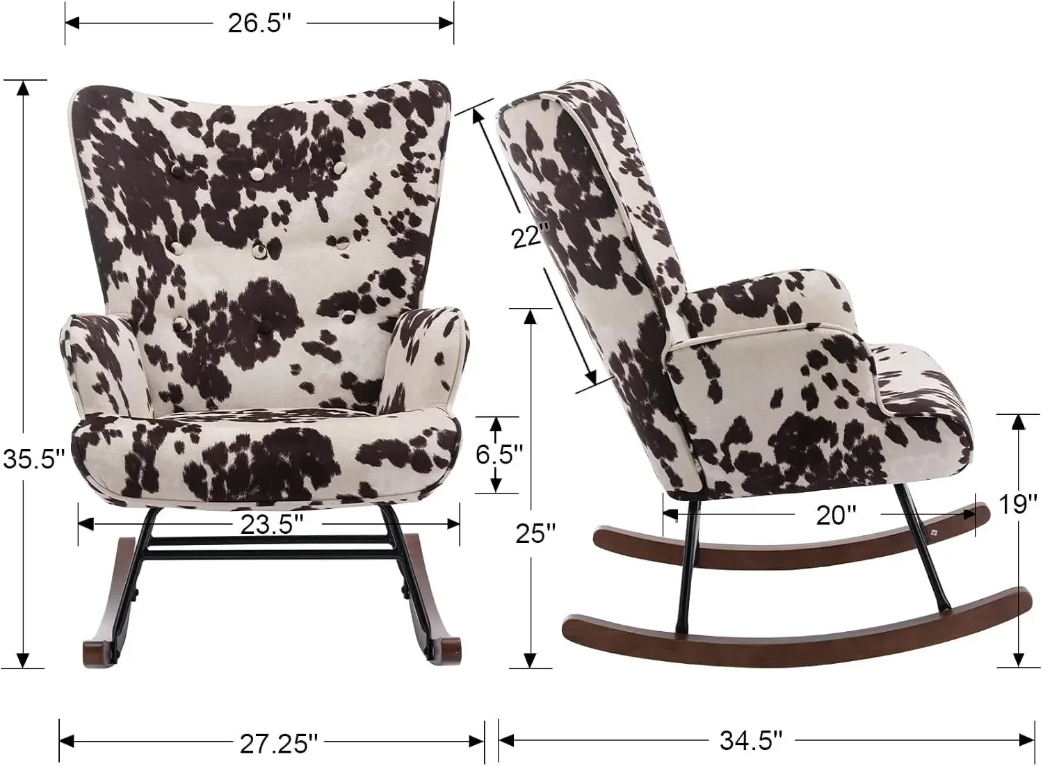Nursery Rocking Chair Fabric Upholstered Rocker Chair Tufted Wingback Accent Chair with Wooden Base Modern Comfy Lounge