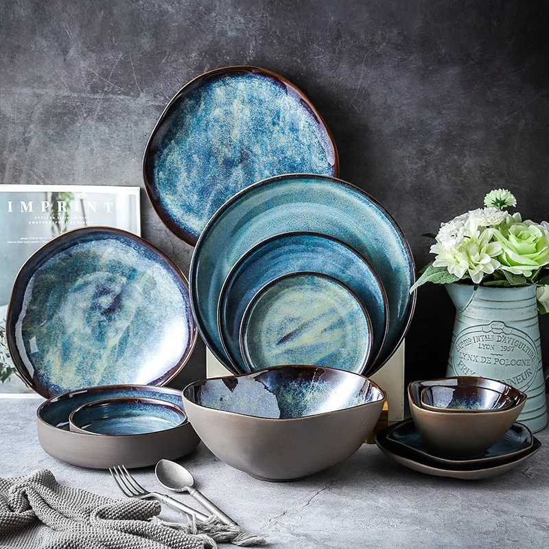 Nordic Retro Ceramic Tableware Ornaments Living Room Kitchen Dining Table Dish Set Special-shaped Shallow Plate Home Decoration