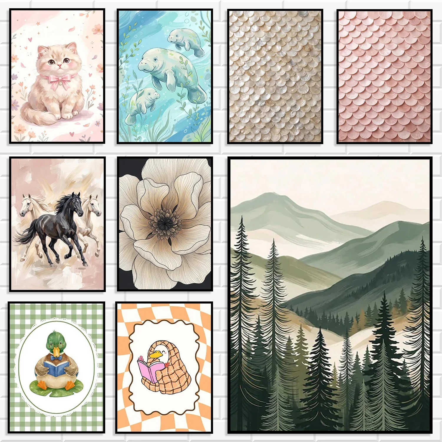 Multi-style Mixed Wall Art Prints Set Cute Animal Floral Mountain Landscape Canvas Posters Modern Home Decor for Bedroom Nursery