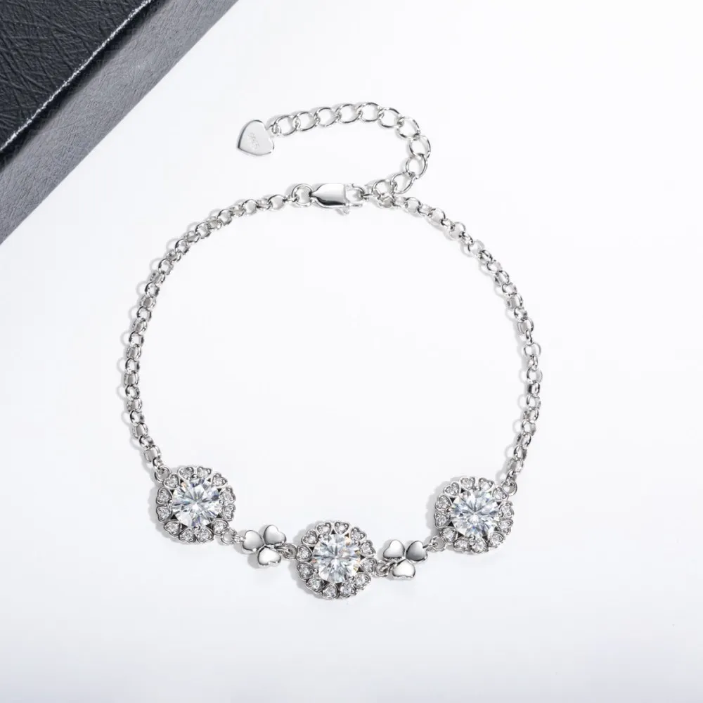 

Luxury Three 1ct Moissanites Women's Bracelet -925 Sterling Silver Adjustable Bracelet & Engagement Anniversary Jewelry Gift