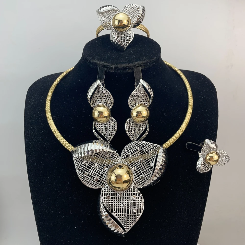 Brazilian Simple Style African Bride Light Weight Colorful Necklace Latest Luxury Jewelry Set For Women Party FHK22799