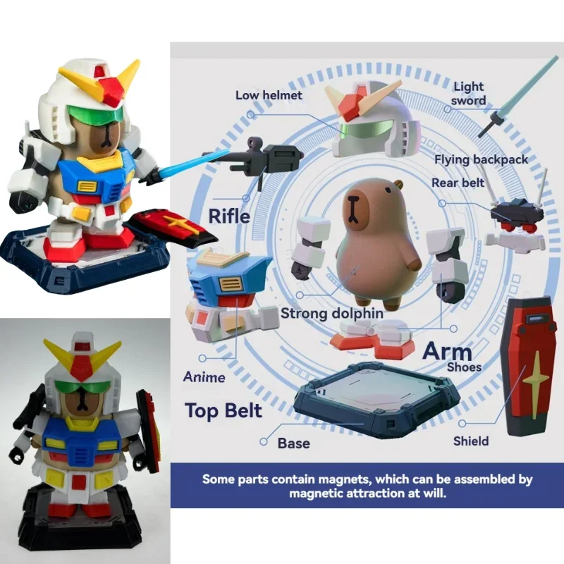 New Capibara Rx-78-2 Mecha Style Magnetic Figures 3D Printed The Peace Elite Desktop Ornaments Kids Collection Statue Gifts