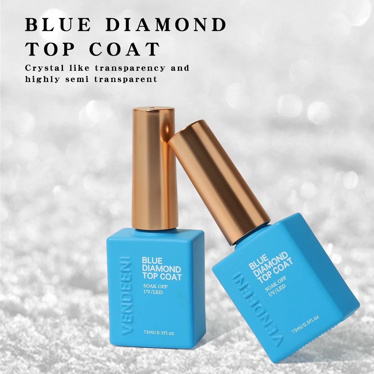 ヴェンディーニ ODM/OEM 無料カスタムプライベートデザイン 新トレンド ブルーダイヤモンド トップコート ジェルネイルポリッシュ 15ml スーパーシャイン ダイヤモンドトップコート