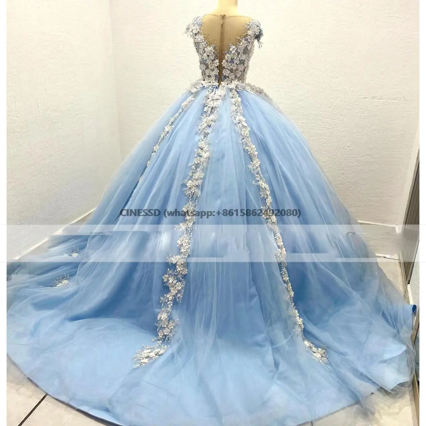 فستان Quinceanera أزرق فاتح للفتيات ، فساتين حفلة أميرة ثلاثية الأبعاد مزينة بالخرز ، فساتين حفلة عيد ميلاد ، 15 عامًا ، جديد ، 16 عامًا