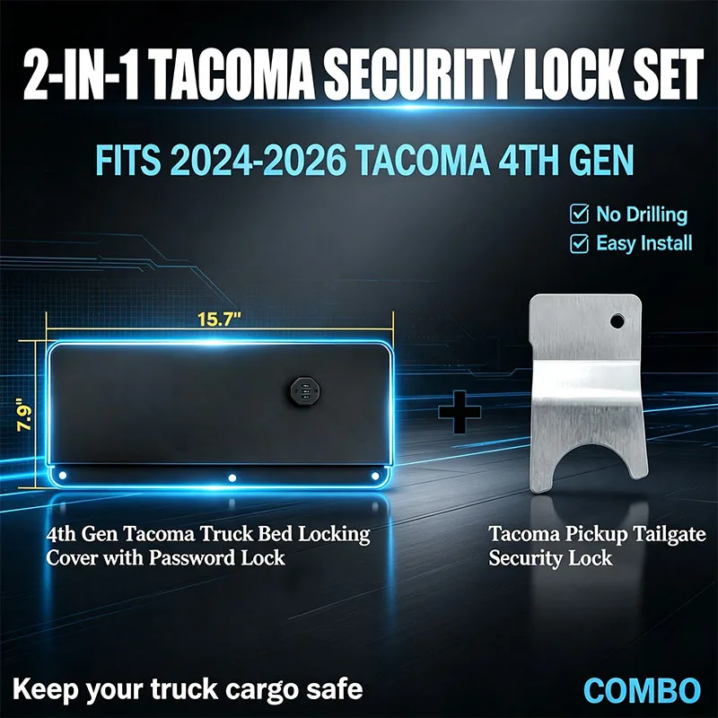 2-in-1 Tacoma Security Lock Combo, Password Bed Storage Lock + Tailgate Anti Theft Lock, Drill-Free for Tacoma 4th Gen 2024-2026