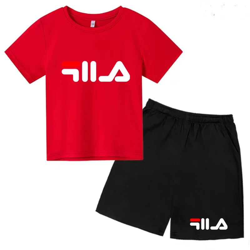 Kids Summer Causal Letter Print Soft Round Neck T-shirts+Pants 2pcs Sporty Suits 2-13 Years Boys Girls Outfits Children Clothes