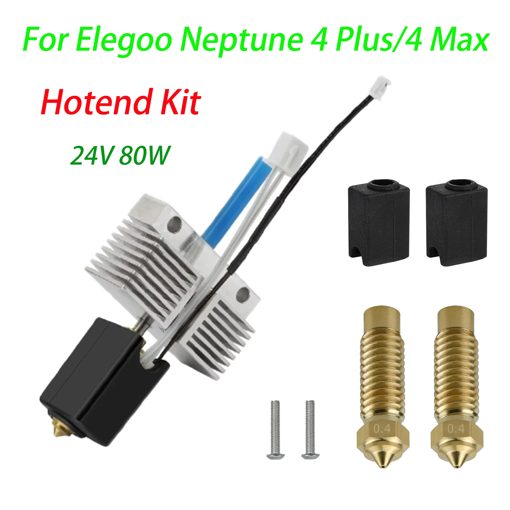 For ELEGOO Neptune 4 Plus Max Hotend Kit Brass 24V 80W Thermistor Heating Block High Speed Extruder Head 3D Printer Accessories