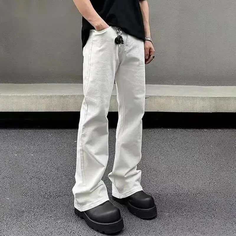 Men's Jeans New American Micro Flared Denim Pants Slim Fit Solid Color High Street Stylish Male Casual Trousers 9WAW5G
