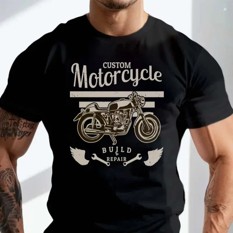 

Motorcycle Graphic 100% Cotton T-shirt Casual Men's TShirt Short Sleeve Tee Fashion Men O-Neck Casual Tshirt