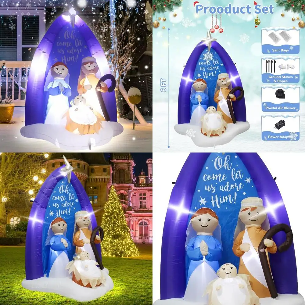 

Надувные 6-футовые Рождественские украшения Иисуса на открытом воздухе со светодиодными фонарями, простой в установке внутреннего/наружного набора для газона, сада,
