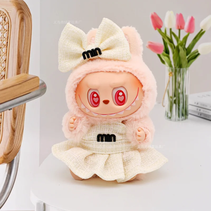 For 17cm Labubu Doll Clothes Princess Dress Bow Tie Two-Piece Set Doll Accessories Doll Ropa Clothing V1 V2 Clothes for Labubu