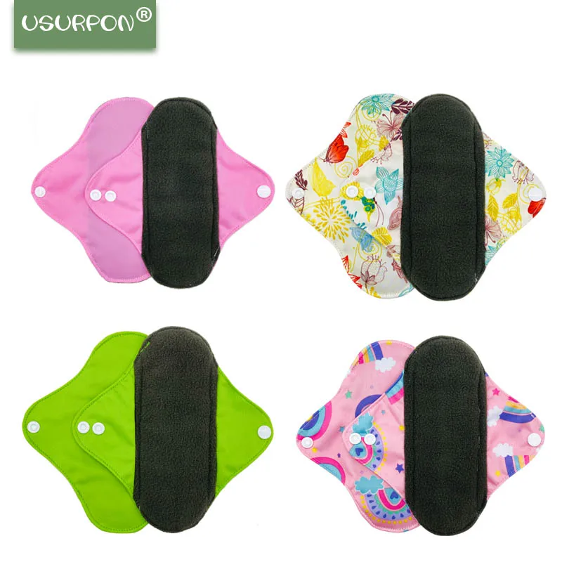 

[Usurpon] 1pc Reusable Woman Cotton Menstrual Pad Waterproof Sanitary Cloth Pads Charcoal Inner 18*18cm Lady Panty Liner