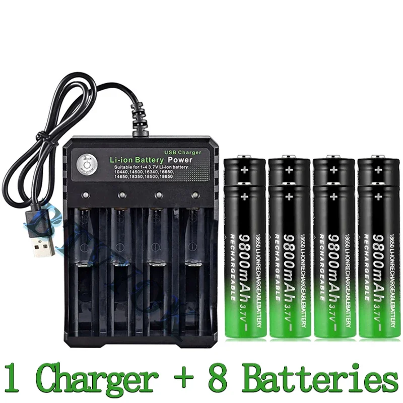 

BTVYOK 3.7V Li-Ion 9800mAh Large Capacity Rechargeable 18650 Battery for LED Torch + 4 Slot Smart Charging USB Charger