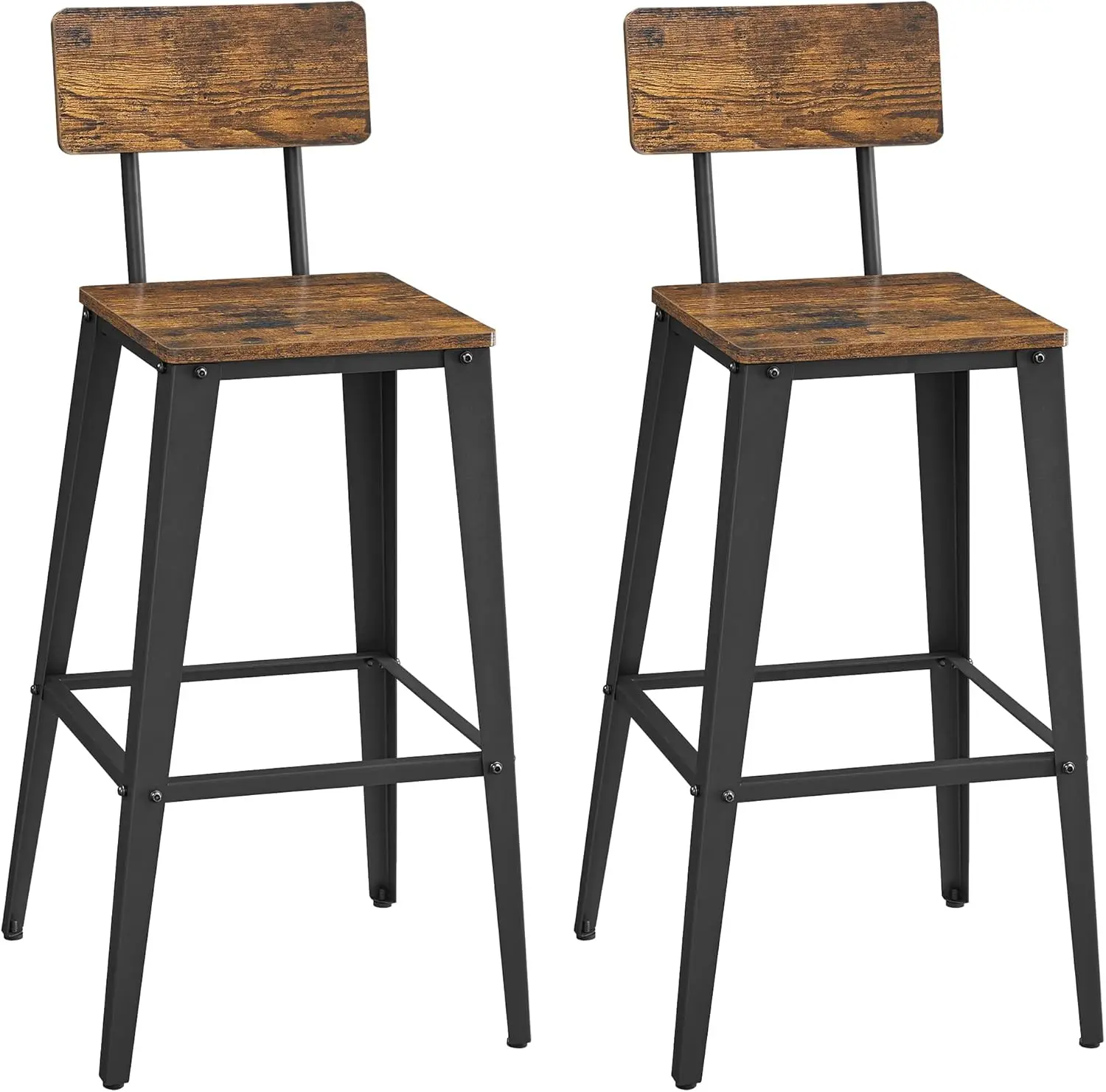 Height Stools, Tall Bar Stools with Back, Bar Chairs, Steel Frame, Industrial Style, Easy Assem