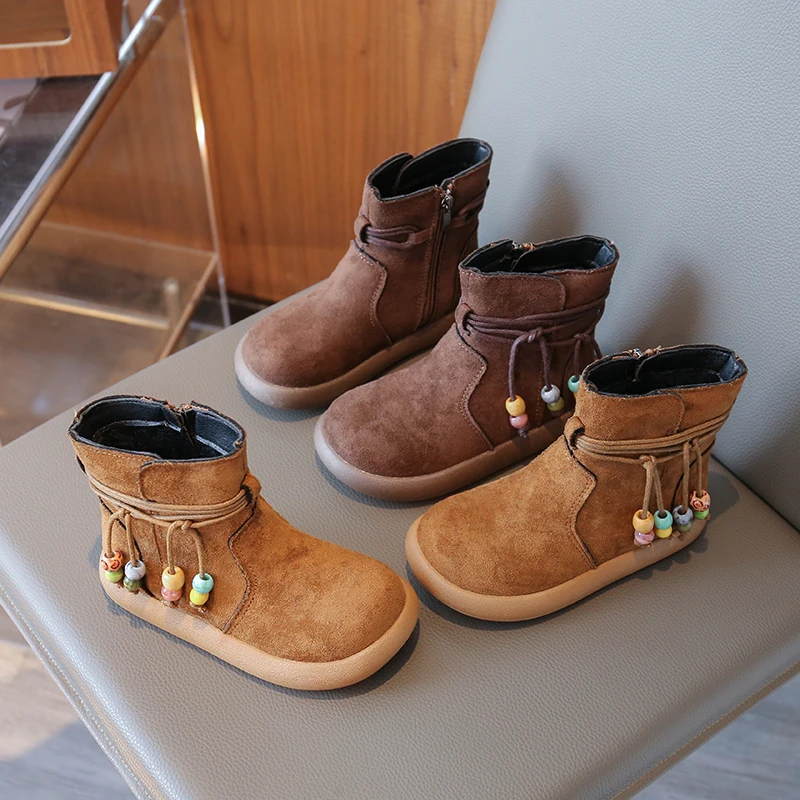 

Children Casual Short Boots for Girls 2025 Winter New Fashion Korean Style Soft Sole Anti-slippery Versatile Retro Catwalk Shoes